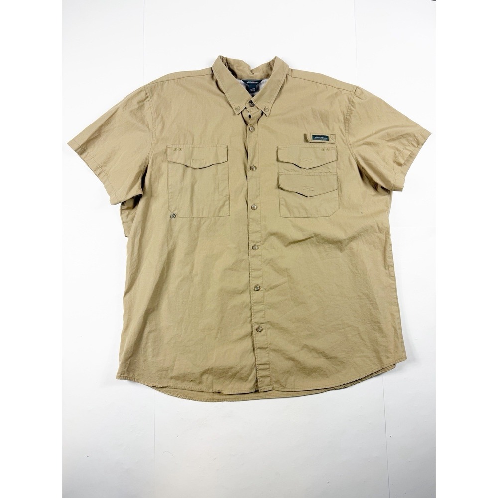 Eddie Bauer Mens Vented Fishing Shirt‎ Khaki Short Sleeve Button Up 2XL